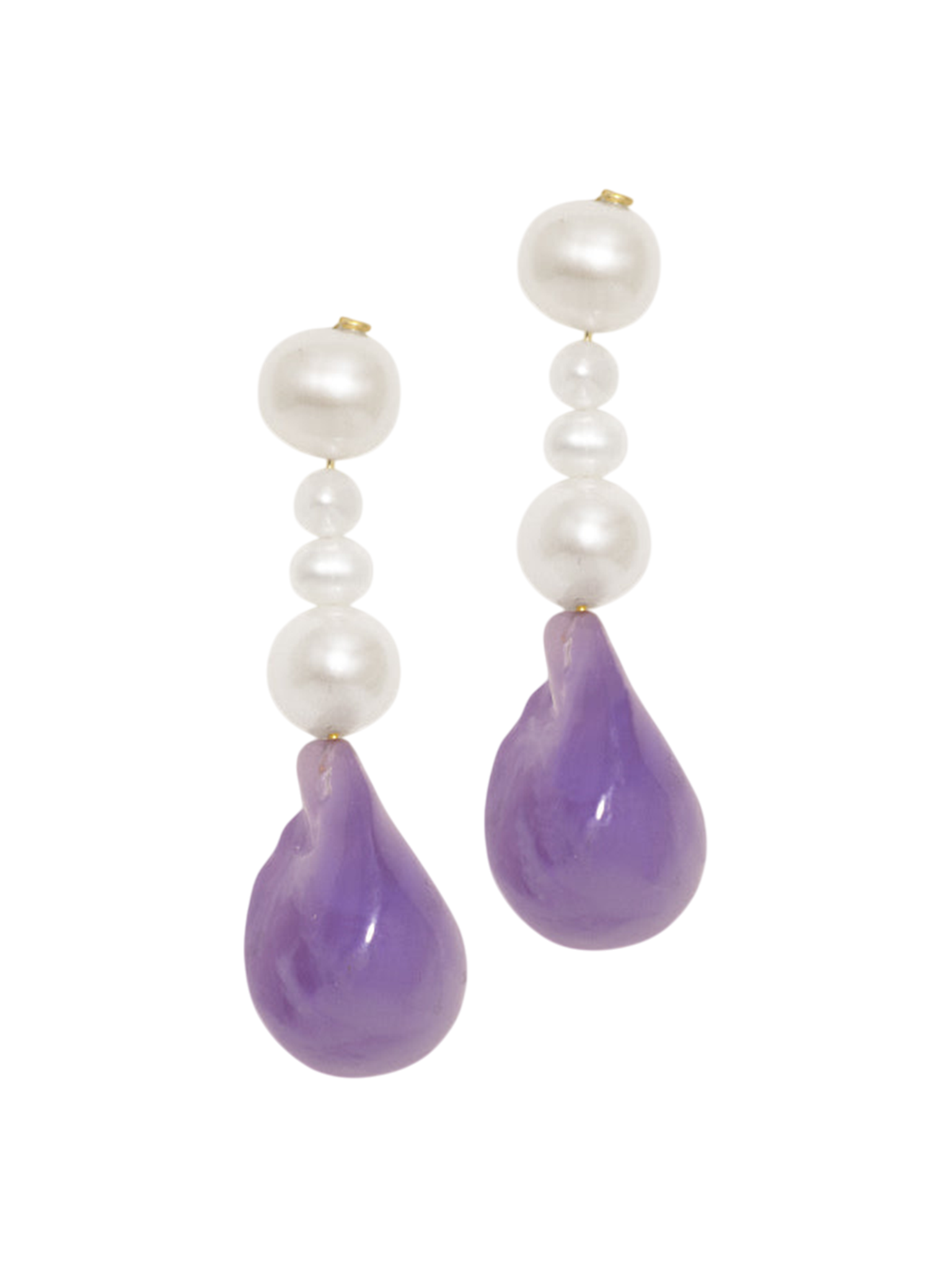 Pluck - pearl and lilac bio resin gold vermeil earrings